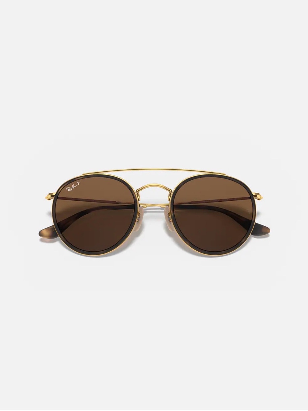 New w/o tags. Polarized Ray-Ban Round Double Bridge Sunglasses in Brown and Gold - Picture 2 of 6